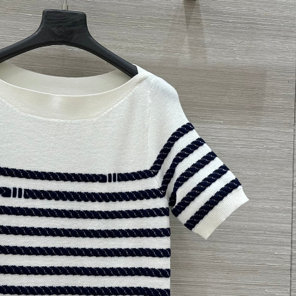 LV 25 Button Rope Short-Sleeved Shirt White Blue Wool