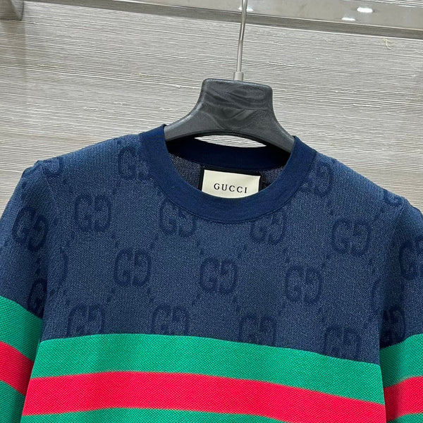 Gucci 25 Mesh Short-sleeved Top Blue Tencel