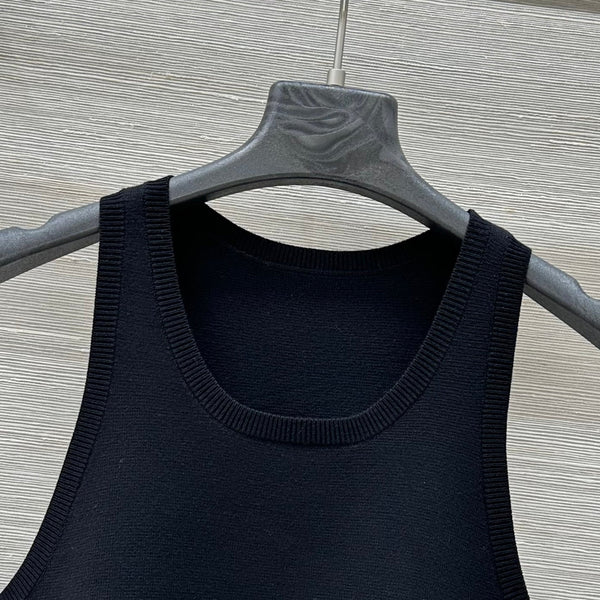 CD 25 Canotta in maglia ricamata nera in poliestere e cotone