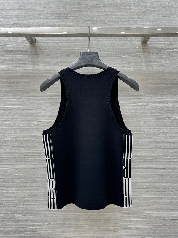 CD 25 Embroidery Knitted Vest Top Black Polyester Cotton