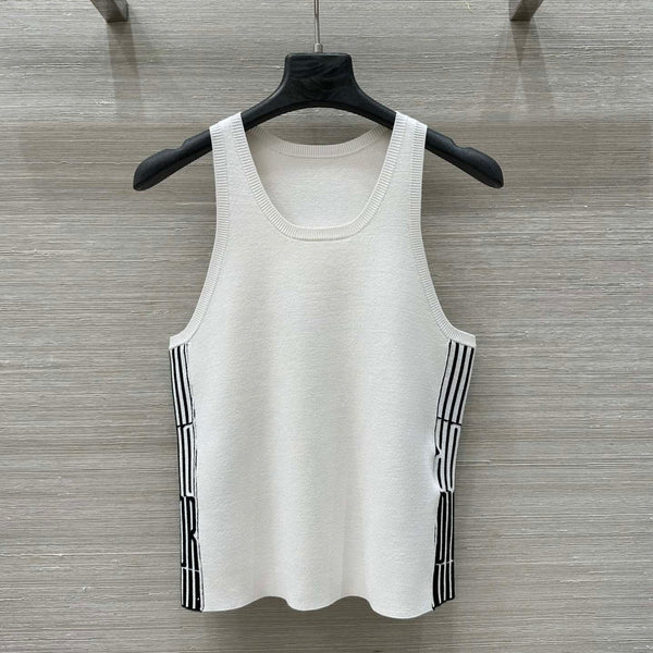CD 25 Embroidery Knitted Vest Top White Polyester Cotton