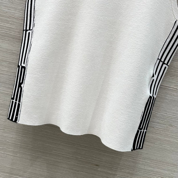 CD 25 Embroidery Knitted Vest Top White Polyester Cotton