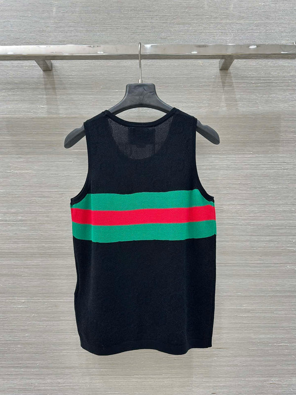 Gucci 25 Embroidered Jacquard Mesh Vest Top Black Tencel
