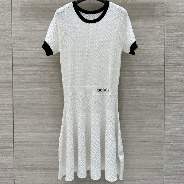 Gucci 25 Knitted Round Neck Short-sleeved Dress White Viscose