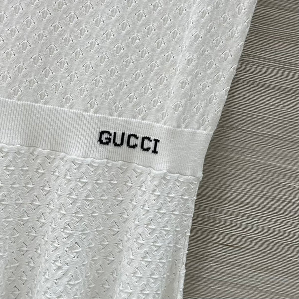 Gucci 25 Knitted Round Neck Short-sleeved Dress White Viscose