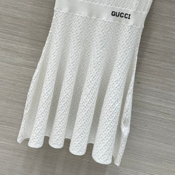 Gucci 25 Knitted Round Neck Short-sleeved Dress White Viscose