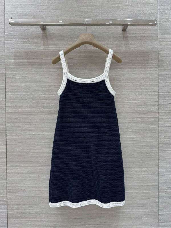 Abito con bretelle in maglia Gucci 25 blu cotone bianco