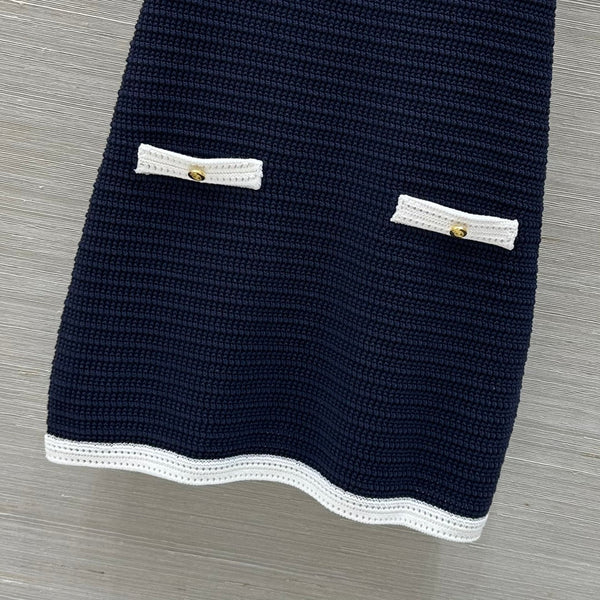 Abito con bretelle in maglia Gucci 25 blu cotone bianco