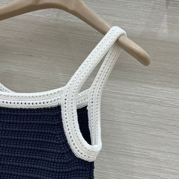 Abito con bretelle in maglia Gucci 25 blu cotone bianco