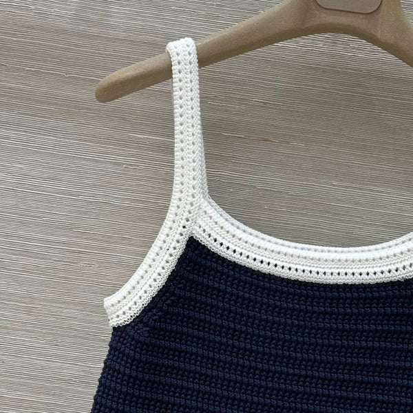 Abito con bretelle in maglia Gucci 25 blu cotone bianco