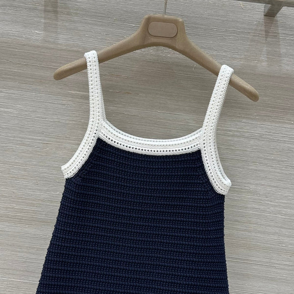Abito con bretelle in maglia Gucci 25 blu cotone bianco