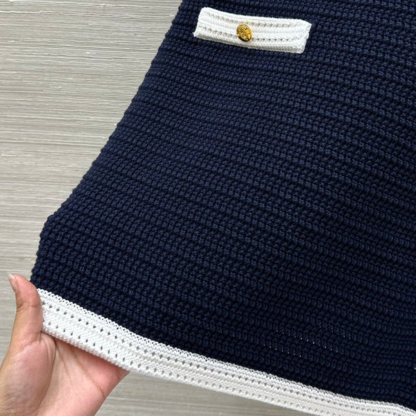 Abito con bretelle in maglia Gucci 25 blu cotone bianco