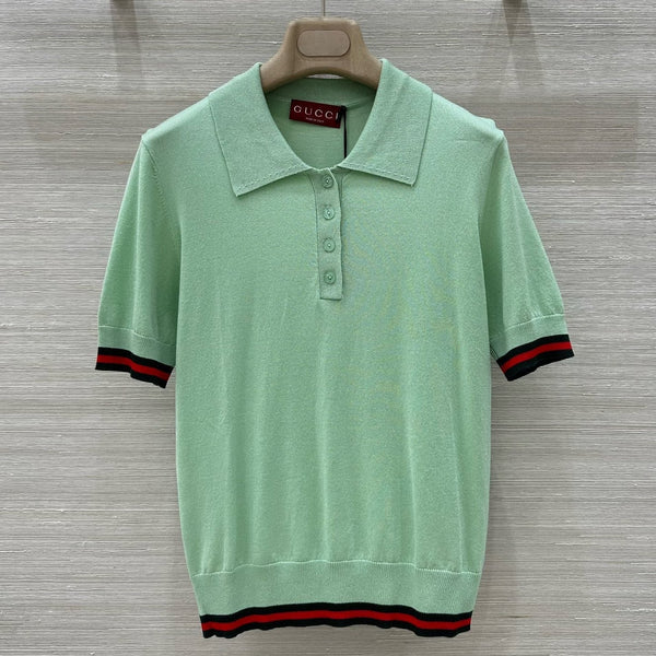 Gucci 25 Polo Short-sleeved Top Green Cashmere