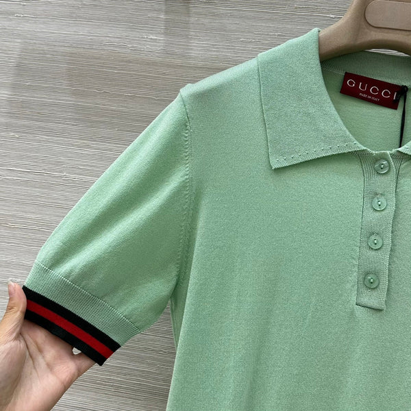 Gucci 25 Polo Short-sleeved Top Green Cashmere
