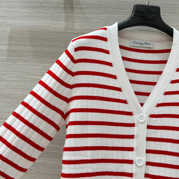 CD 25 Striped knitted Cardigan Red White Cotton