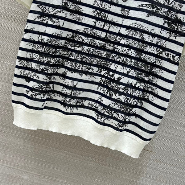 CD Coconut Knitted Short-sleeved Top Black mix White Cotton Polyester