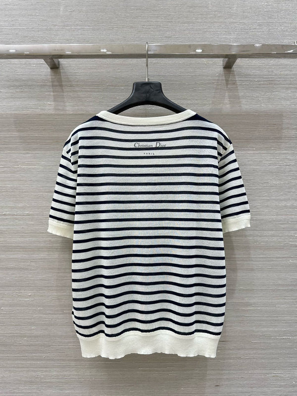 CD Coconut Knitted Short-sleeved Top Black mix White Cotton Polyester