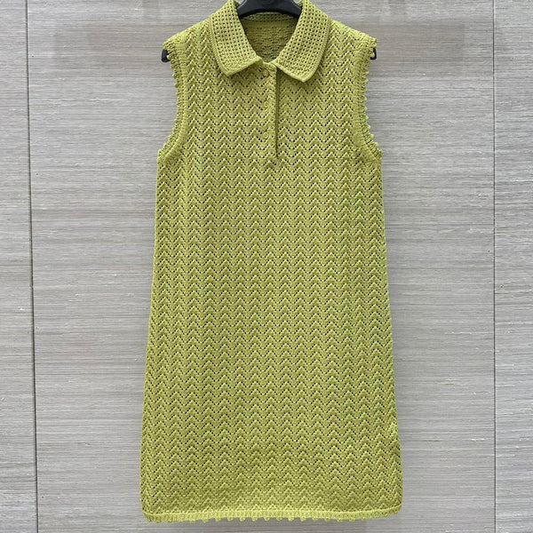 Gucci 25 Hollow Knitted Polo Vest Dress Avocado Green Polyester Fiber