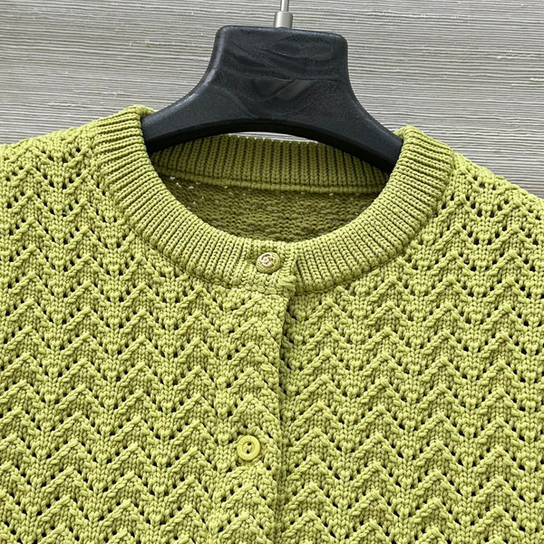 Gucci 25 Hollow Knitted Cardigan Avocado Green Polyester Fiber