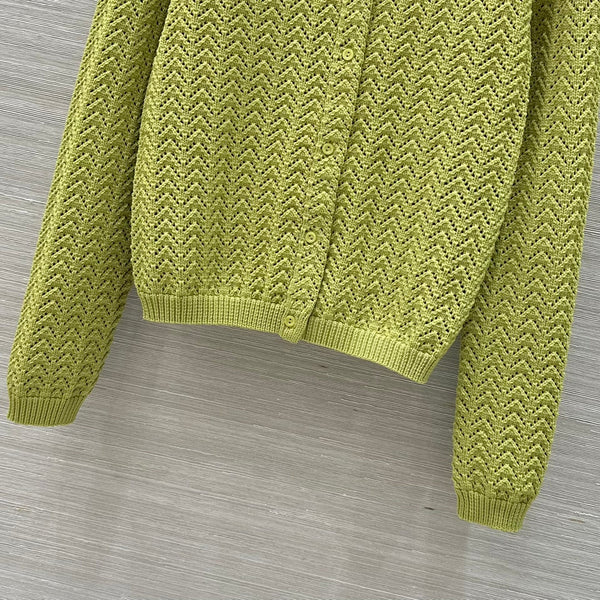 Gucci 25 Hollow Knitted Cardigan Avocado Green Polyester Fiber