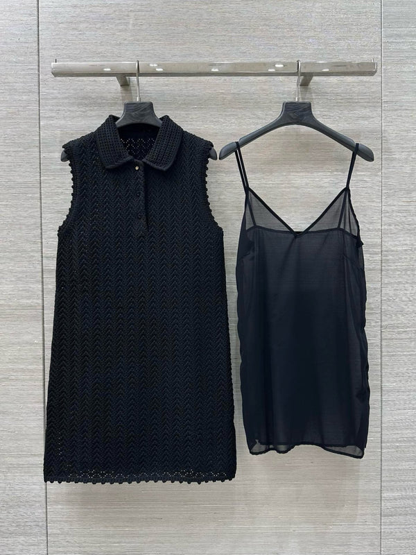 Abito gilet polo lavorato a maglia Gucci 25 nero in fibra di poliestere