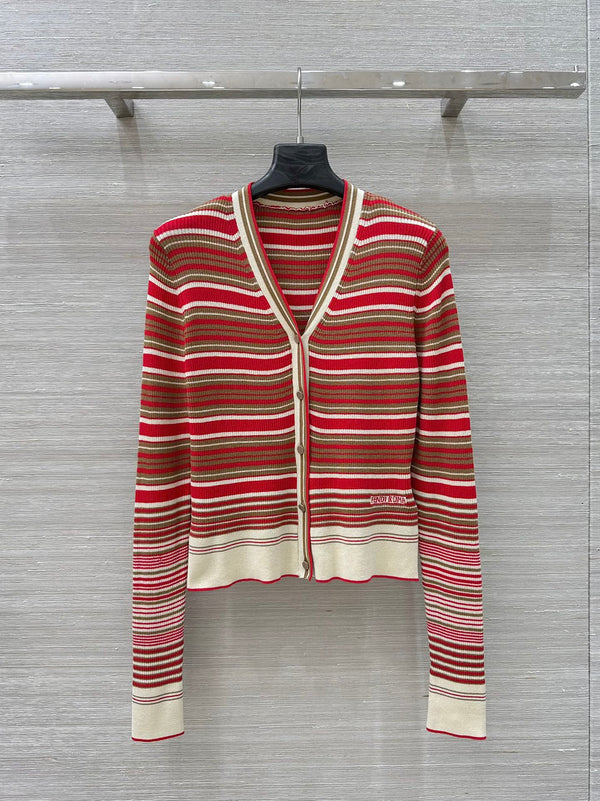 Fendi 25 Knitted Small Cardigan Red Silk Cotton