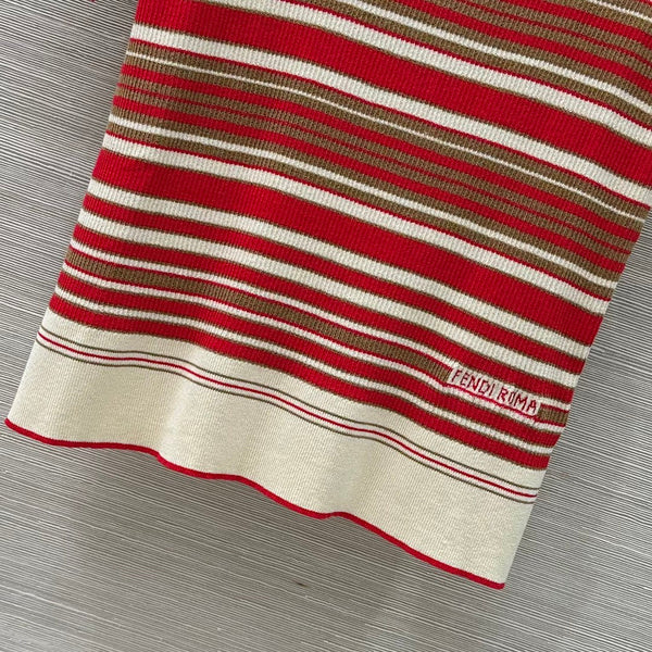 Fendi 25 Knitted Polo Short-sleeved Top Red Silk Cotton