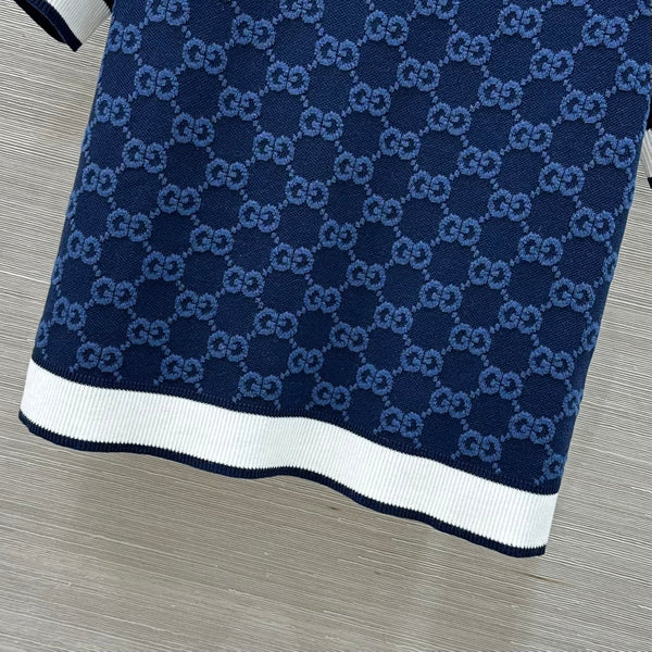 Gucci 25 Knitted Round Neck Short-sleeved Top Dark Blue Wool