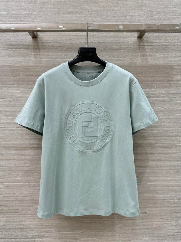 Fendi 25 Embossed Letter T-shirt Ice blue Cotton