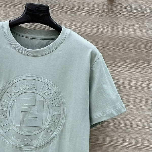 Fendi 25 Embossed Letter T-shirt Ice blue Cotton