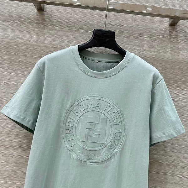 Fendi 25 Embossed Letter T-shirt Ice blue Cotton