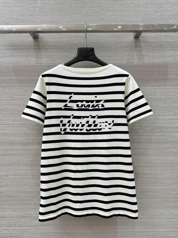 LV 25 Striped Letter Jacquard One-Shoulder Knitted White Black Cotton Polyester