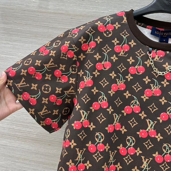 LV Classic Monogram Print Cherry Brown Red Cotton