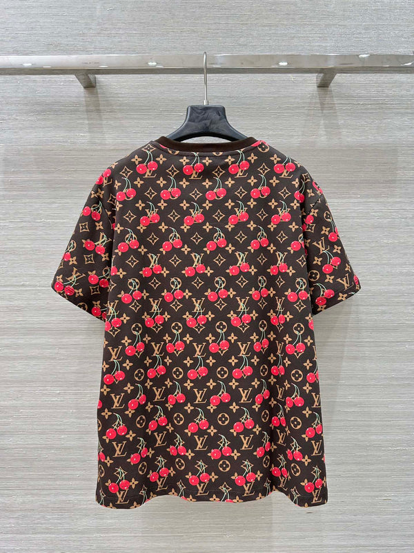 LV Classic Monogram Print Cherry Brown Red Cotton