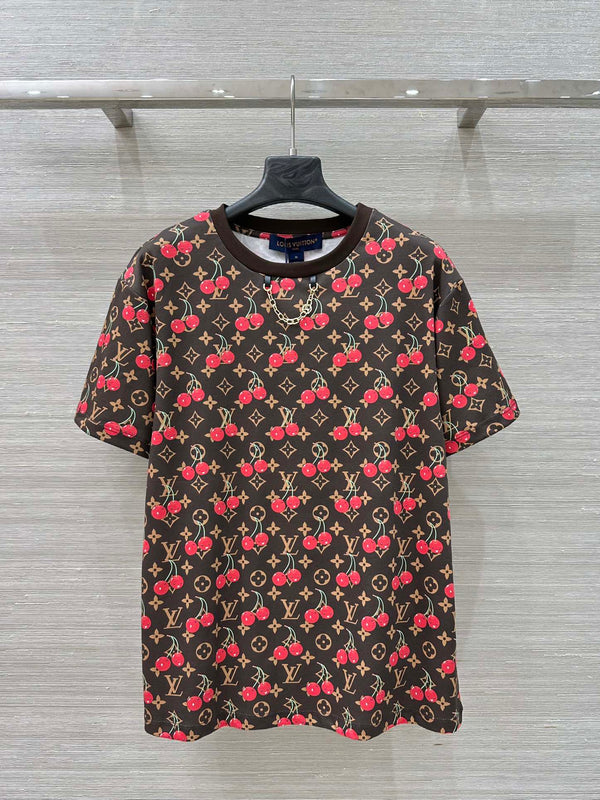 LV Classic Monogram Print Cherry Brown Red Cotton