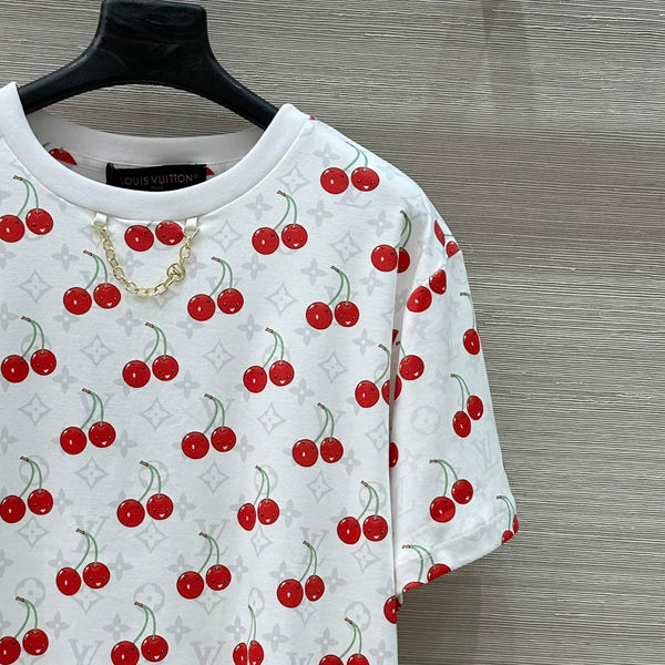 LV Classic Monogram Print Cherry White Red Cotton