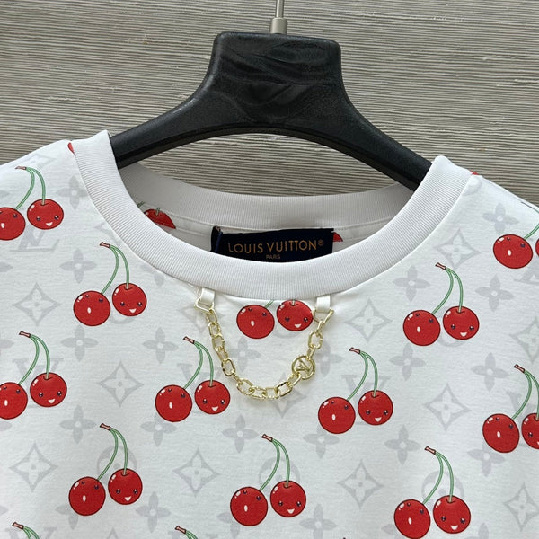 LV Classic Monogram Print Cherry White Red Cotton