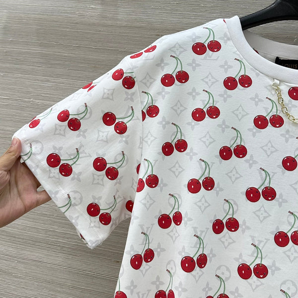 LV Classic Monogram Print Cherry White Red Cotton