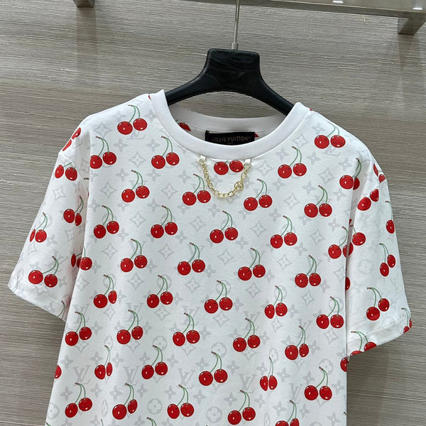 LV Classic Monogram Print Cherry White Red Cotton