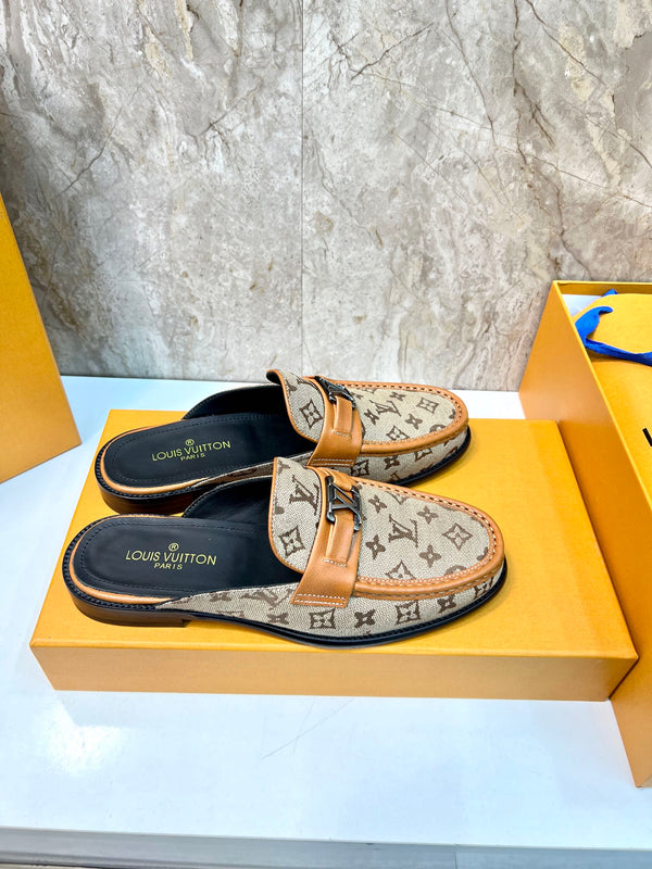 LV EASY MULE BEIGE CREAM MONOGRAM CANVAS