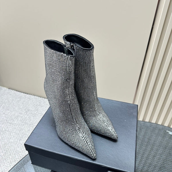 SL OPYUM GLITTER HEELED BOOT BLACK CALFSKIN