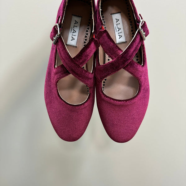 Alaila Criss Cross Ballet Flats In Red Purple Velvet 920783