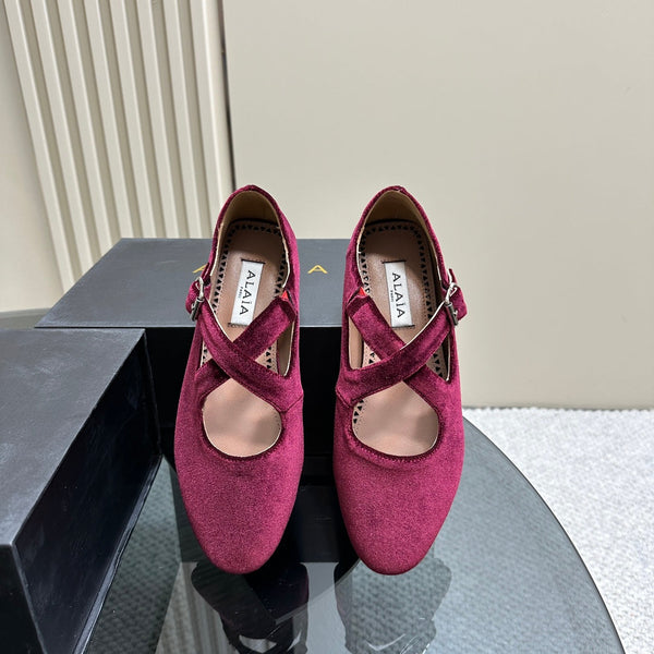 Alaila Criss Cross Ballet Flats In Red Purple Velvet 920783