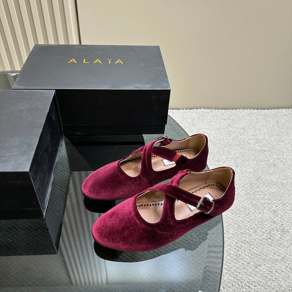 Alaila Criss Cross Ballet Flats In Red Purple Velvet 920783