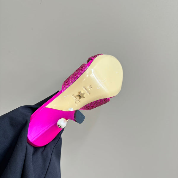 CD Tribales Heeled Slide 80mm Dark Pink Lambskin And Studded With Stones