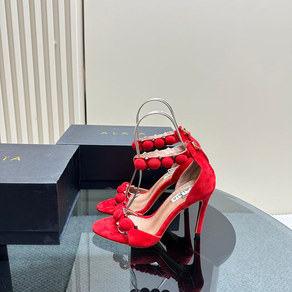 ALAIA HIGH HEEL SANDAL 10 CM IN CHERRY RED SUEDE