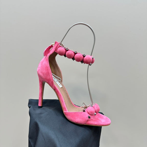 ALAIA HIGH HEEL SANDAL 10 CM IN ROSE PINK SUEDE