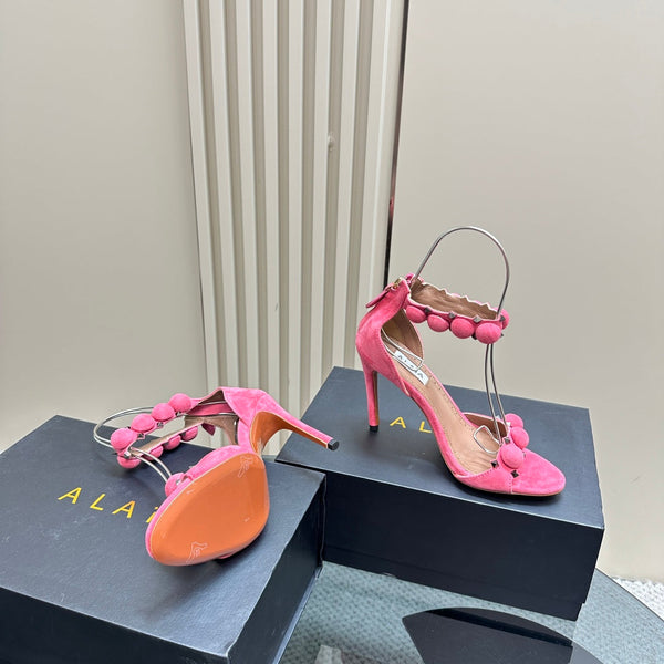 ALAIA HIGH HEEL SANDAL 10 CM IN ROSE PINK SUEDE