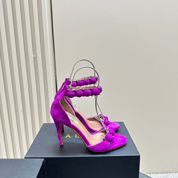 ALAIA HIGH HEEL SANDAL 10 CM IN MAGENTA PINK SUEDE