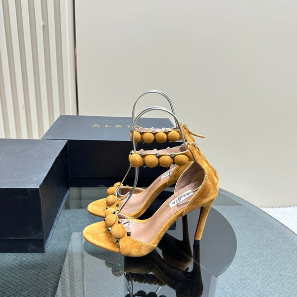 ALAIA HIGH HEEL SANDAL 10 CM IN DIJON YELLOW SUEDE